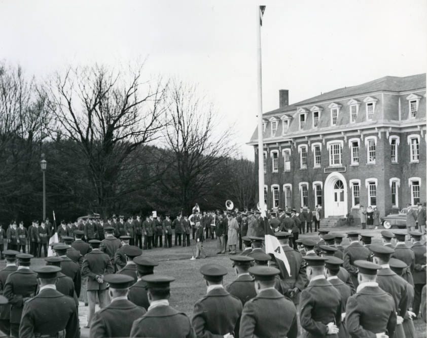 Cadets in formation outside of Old Jackman Hall, Norwich University (c.1950s).
Dr. Anthony Carbone's Autobiography.