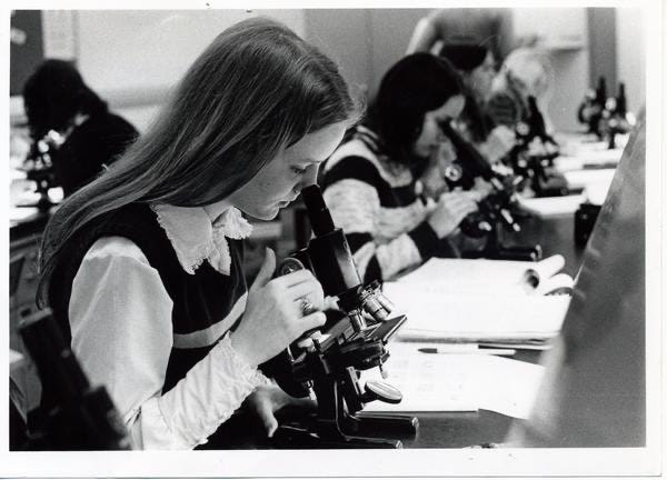9th Grade Field Biology Class
looking in microscopes.

Part of autobiography of Dr. Anthony J. Carbone, Son in the Shadow of a Green Beret Hero