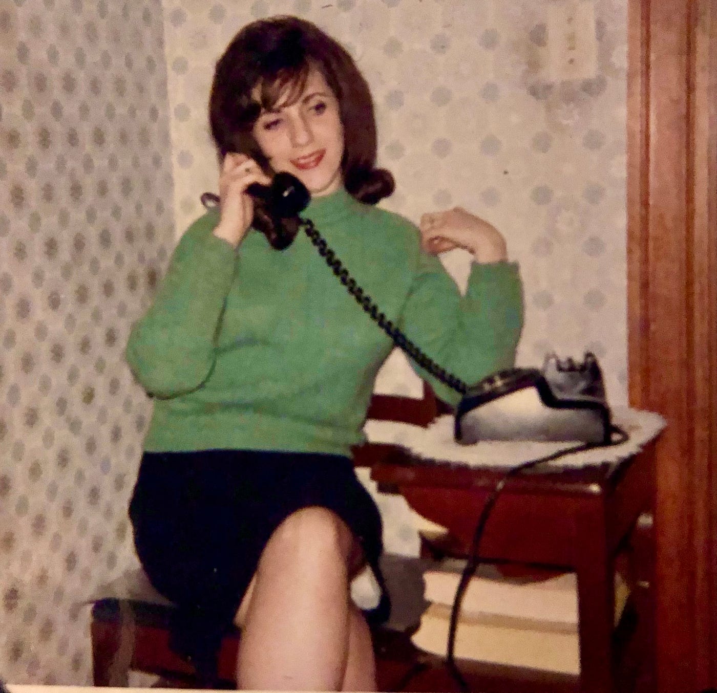 My mother on the telephone with my father, most likely using the MARS system.
Part of the autobiography of Dr. Anthony J. Carbone, Son in the Shadow of a Green Beret Hero.