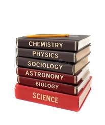 Stack of books (Science, Biology, Astronomy, Sociology, Physics, & Chemistry).  Biography of Dr. Anthony J. Carbone.