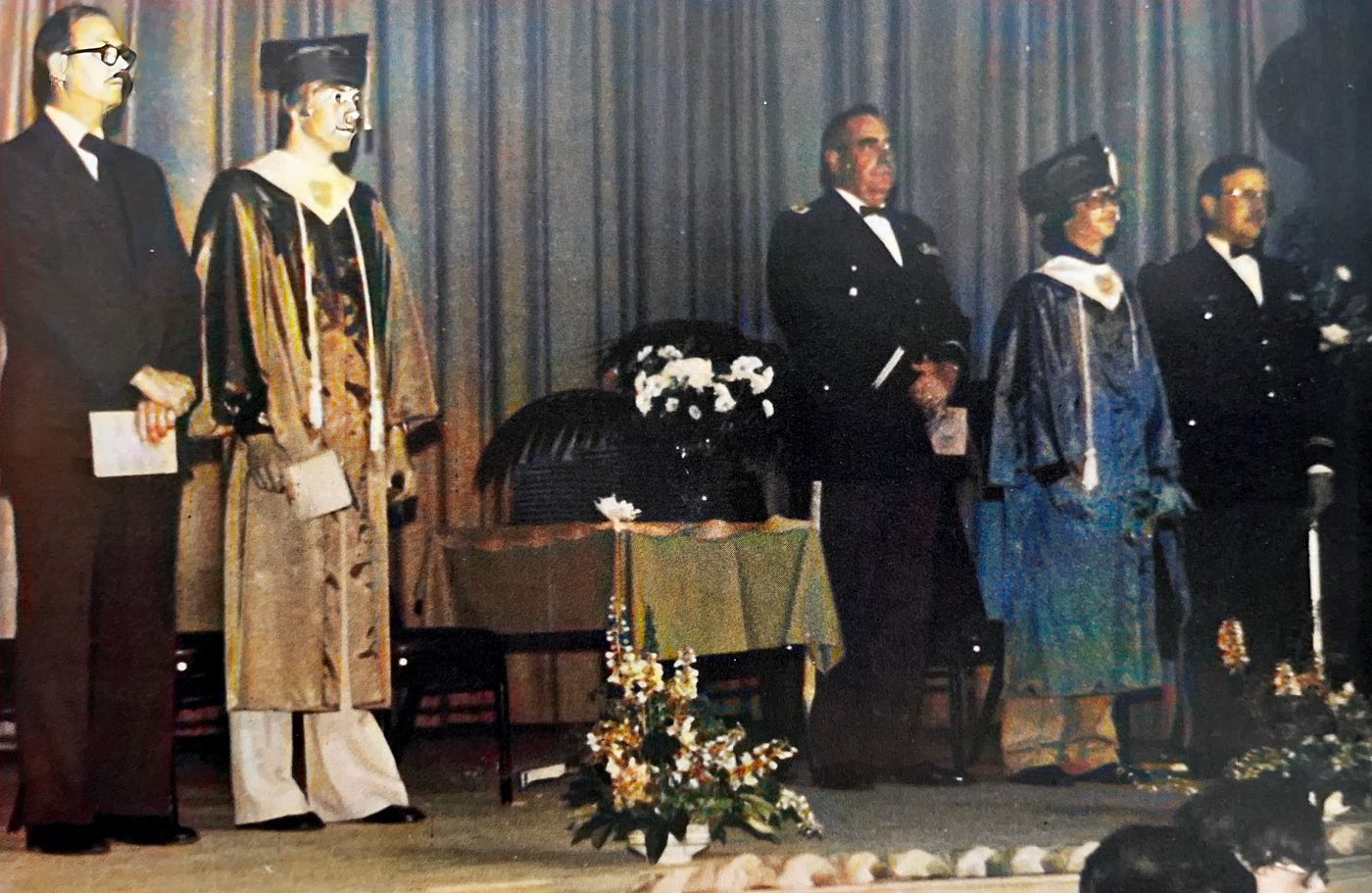 Valedictorian, Salutatorian, Principal, Vice Principal and other Honored Guests at Graduation.

Part of the autobiography of Dr. Anthony J. Carbone, Son in the Shadow of a Green Beret Hero.
