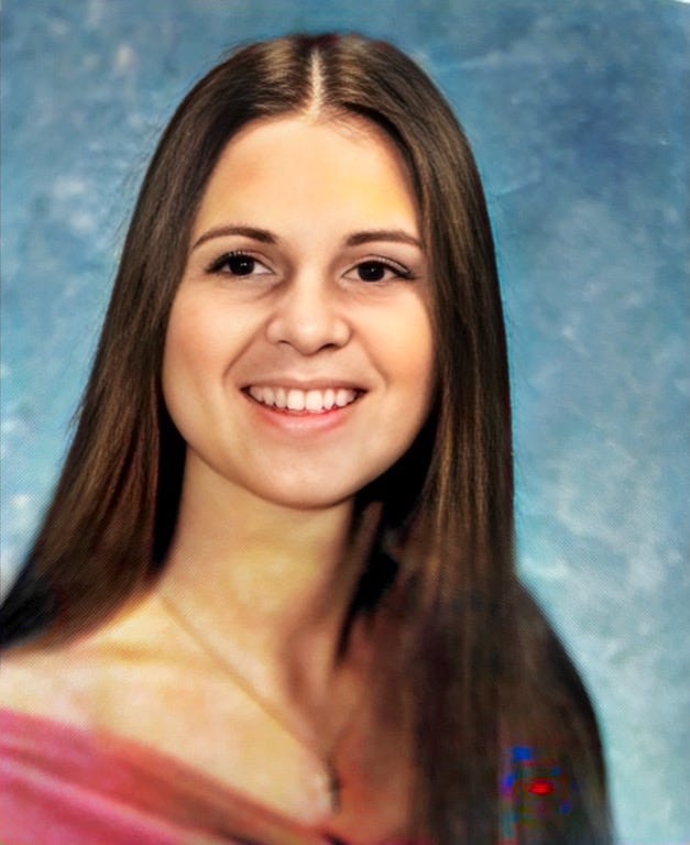 Lorraine Duhovnik (Class of 1976) Senior Class Portrait, Mannheim American High School.

Part of autobiography of Dr. Anthony J. Carbone, Son in the Shadow of a Green Beret Hero.