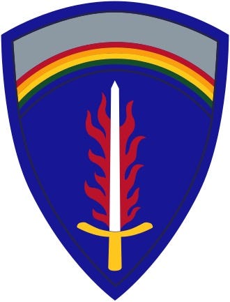 Shoulder patch of US Army Europe (USAREUR) Command that my father wore while assigned to Headquarters, USAEUR in Heidelberg, Germany.

Part of the autobiography of Dr. Anthony J. Carbone, Son in the Shadow of a Green Beret Hero