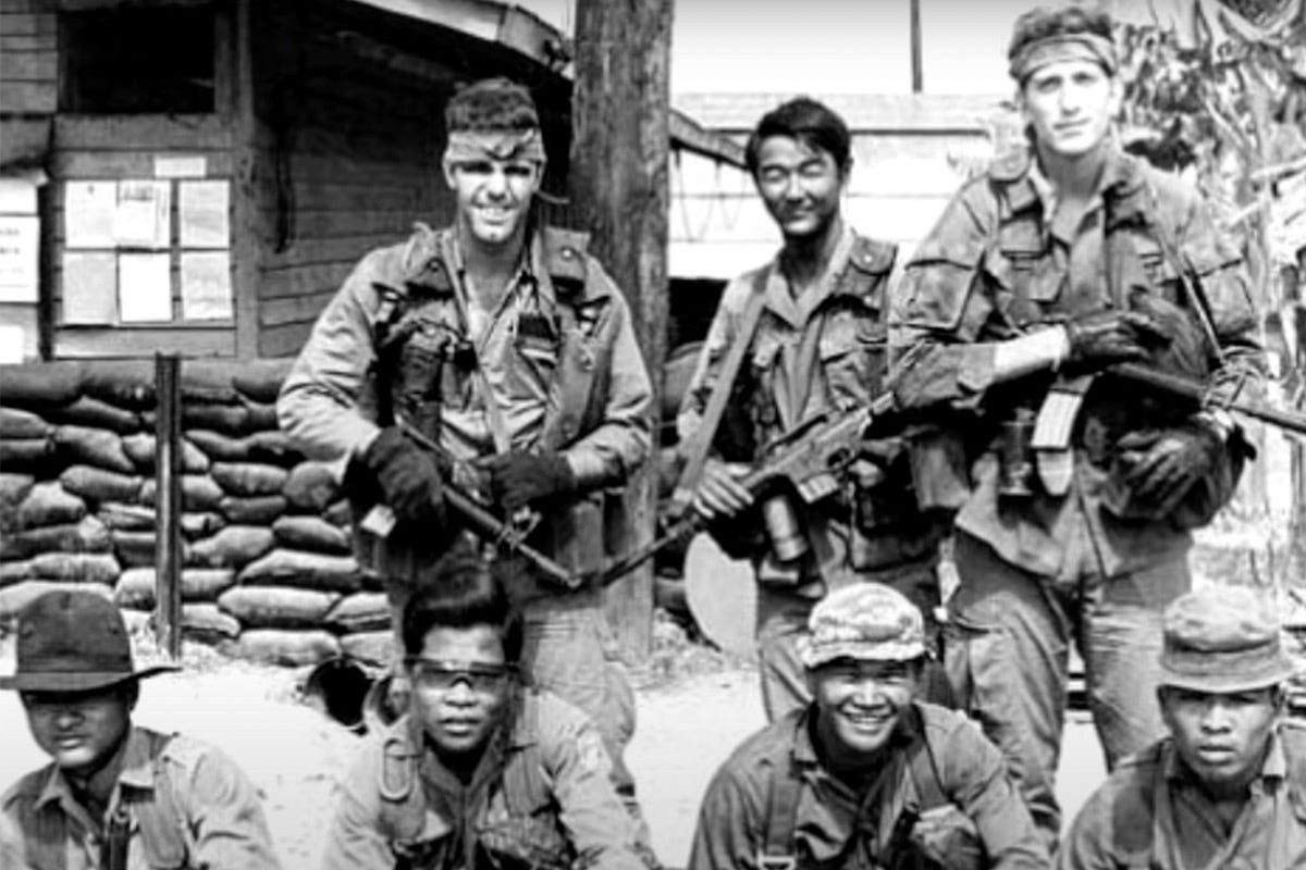 Photograph of a Typical MACV-SOG Team of 2 American Operatives and 5–12 Montagnard Soldiers.

Part of the autobiography of Dr. Anthony J. Carbone, Son in the Shadow of a Green Beret Hero.