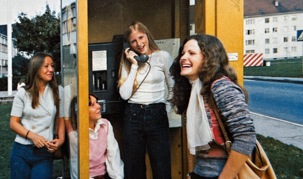 Debbie Murray on the telephone with the popular girls from Mannheim American High School.

Part of the autobiography of Dr. Anthony J. Carbone, Son in the Shadow of a Green Beret Hero.