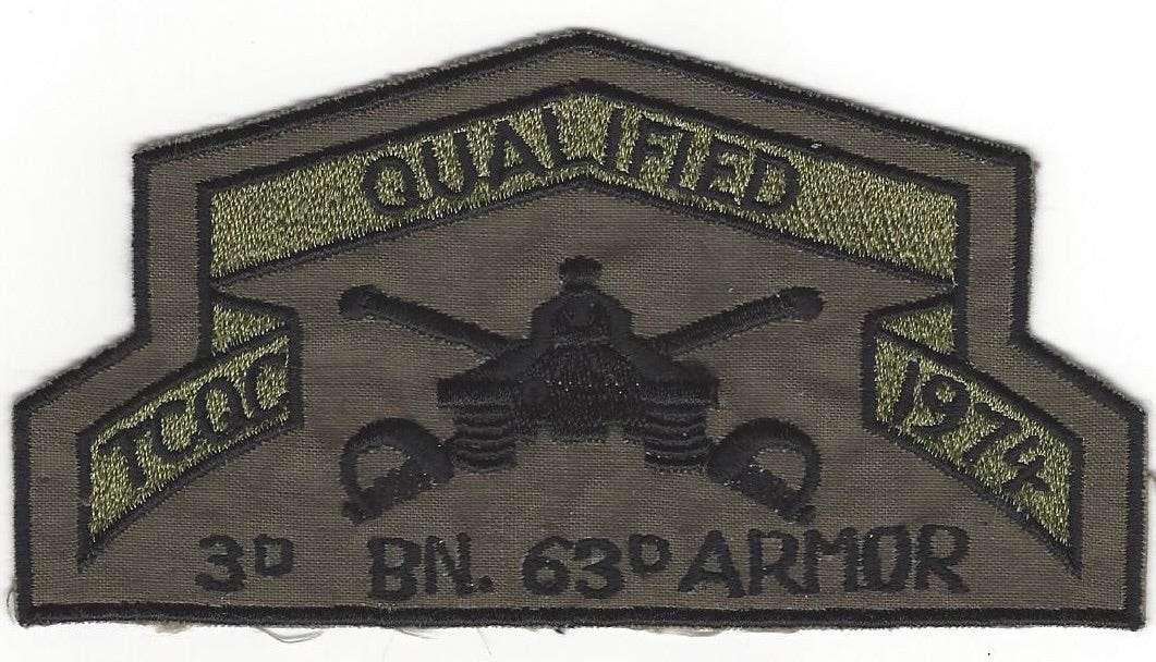 Qualified Tank Crew Patch

Part of autobiography of Dr. Anthony J. Carbone, Son in the Shadow of a Green Beret Hero.