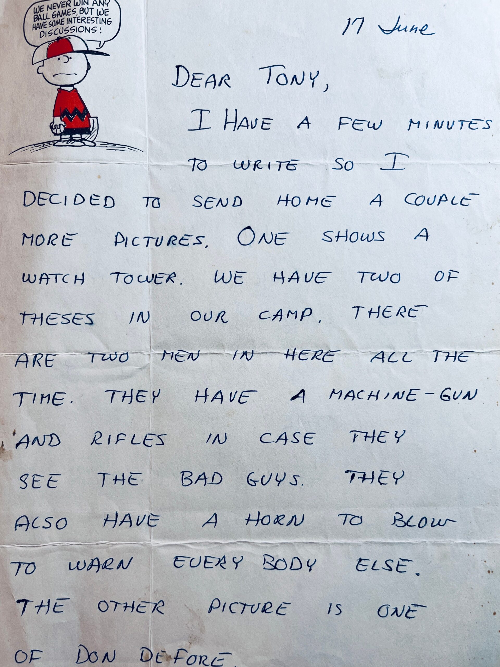 Letter from my father (MAJ Tony Carbone) written to me from Bon Mê Thuôt, Vietnam during the war on 17 June 1970.

Part of the autobiography of Dr. Anthony J. Carbone, Son in the Shadow of a Green Beret Hero.