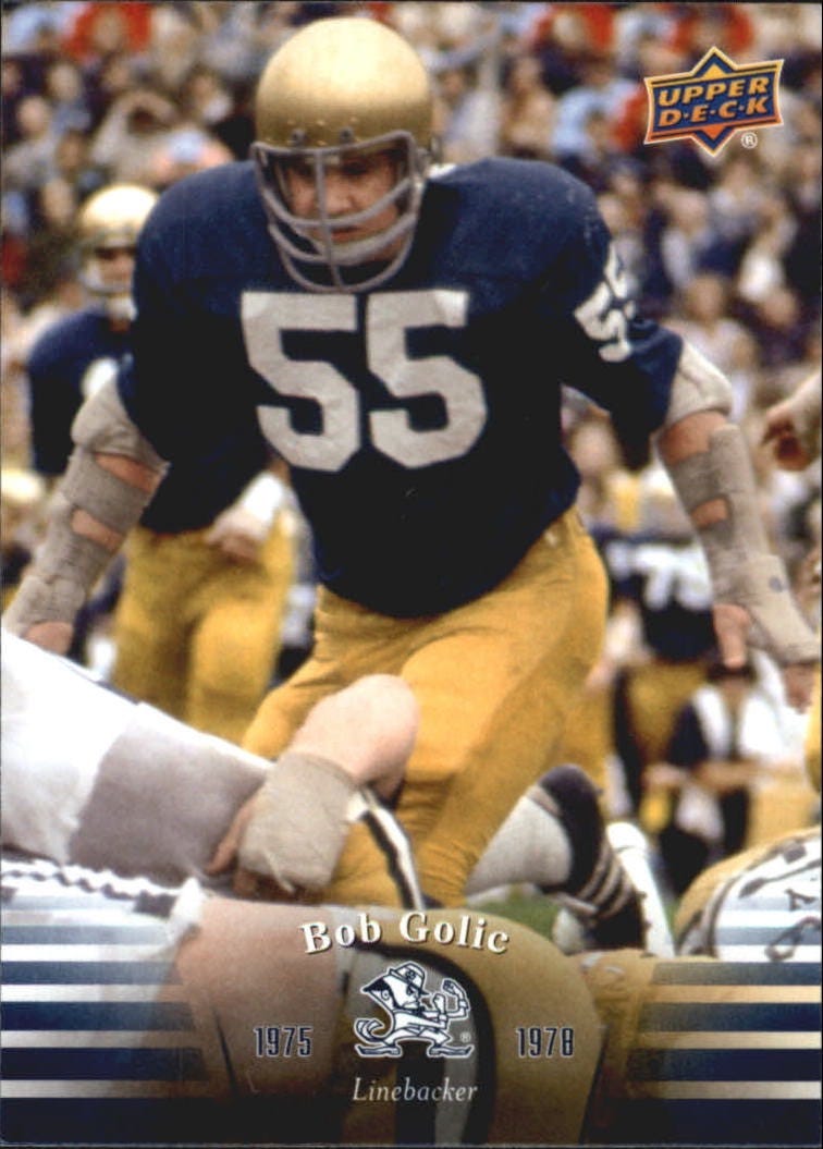 Bob Golic #55 of the Fighting Irish football team.  Biography of Dr. Anthony J. Carbone.