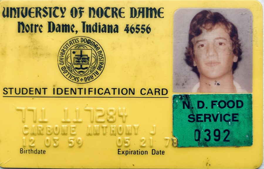 Identifacation Card for University of Notre Dame. #71117284. Autobiography of Dr. Anthony J. Carbone.