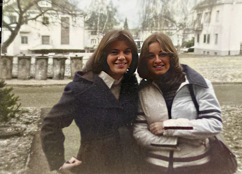 My sister Diana and Kelly Diest back in Mannheim, Germany.  Typical post housing in the background.