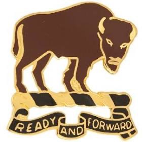 Unit insignia for the 10th Cavalry with a buffalo and the motto "Ready and Forward".  Biography of Dr. Anthony J. Carbone.