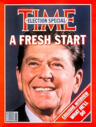 Cover of Times Magazine with face of President Reagan with "A Fresh Start".  Biography of Dr. Anthony J. Carbone.