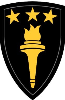 Shoulder patch worn by Army personnel assigned to the U.S. Army War College at Carlisle Barracks, Pennsylvania.  Autobiography of Dr. Anthony J. Carbone