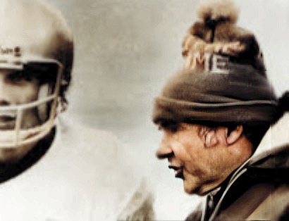 Quarterback Joe Montana talking to Coach Dan Devine at the Cotton Bowl on January 1, 1979.Autobiography of Dr. Anthony J. Carbone.