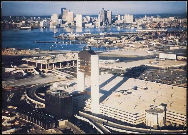 Photograph of Logan Airport circa 1979 showing iconic air traffic control tower.  Autobiography of Dr. Anthony J. Carbone.