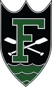 Fisher Hall Logo with Letter "F" and boat oars representing the "Fisher Regatta".  Autobiography of Dr. Anthony J. Carbone.