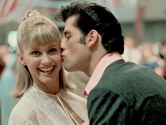 Scene from movie Grease with John Travolta and Olivia Newton John