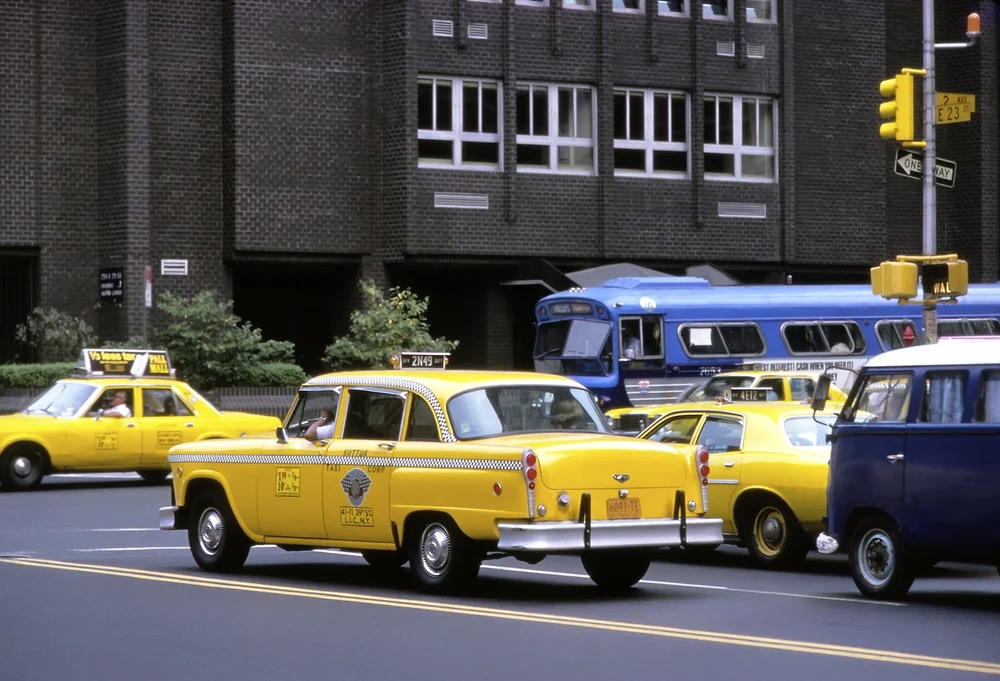 Photograph of New York City Yellow Taxi Cabs circa 1970s.  Autobiography of Dr. Anthony J. Carbone.