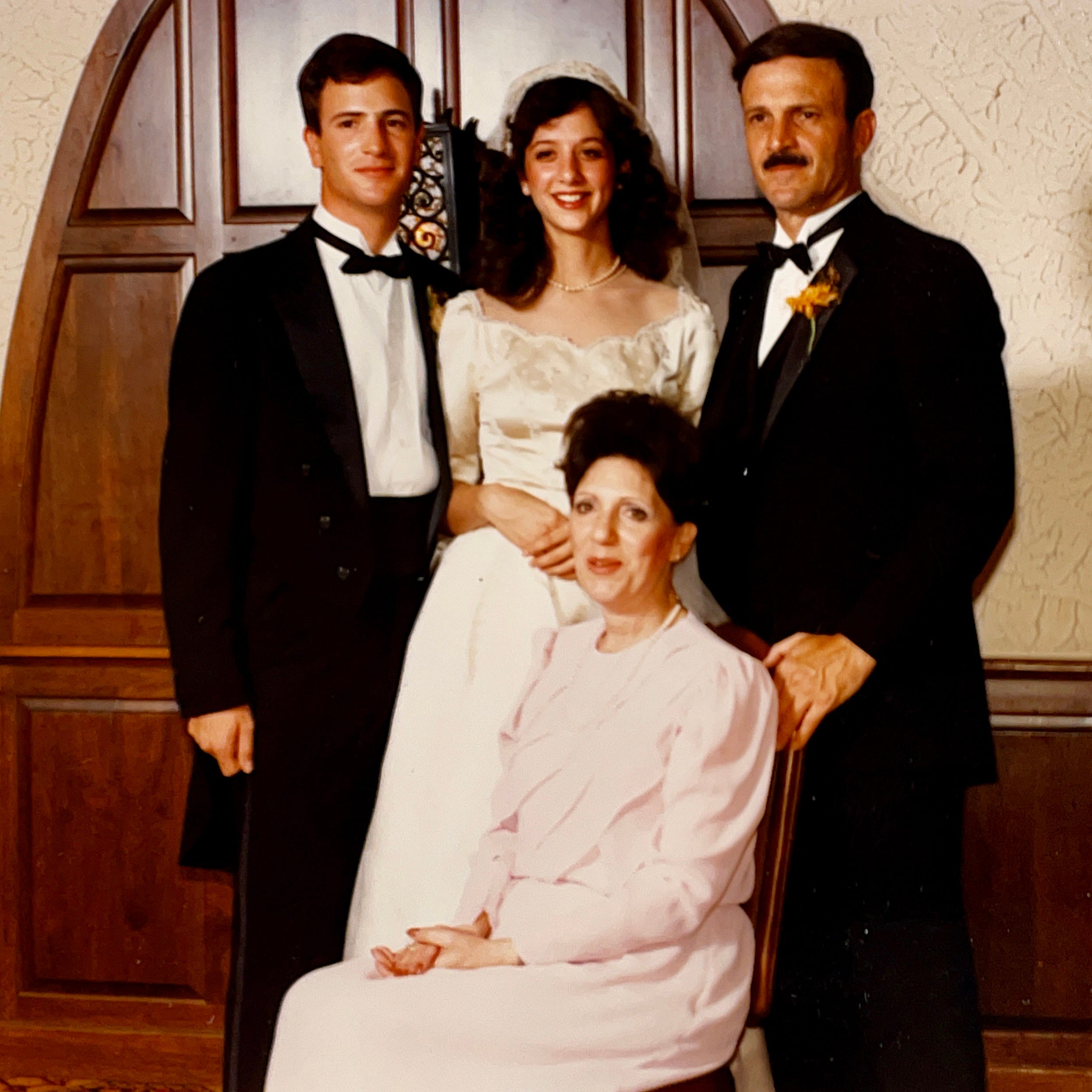 Bride and Groom (Mariann and Anthony Carbone) with his parents Edda & Colonel Anthony Carbone.  30 October 1982.