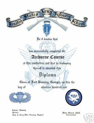 Diploma for the U.S. Army Airborne Course.  Biography of Dr. Anthony J. Carbone.