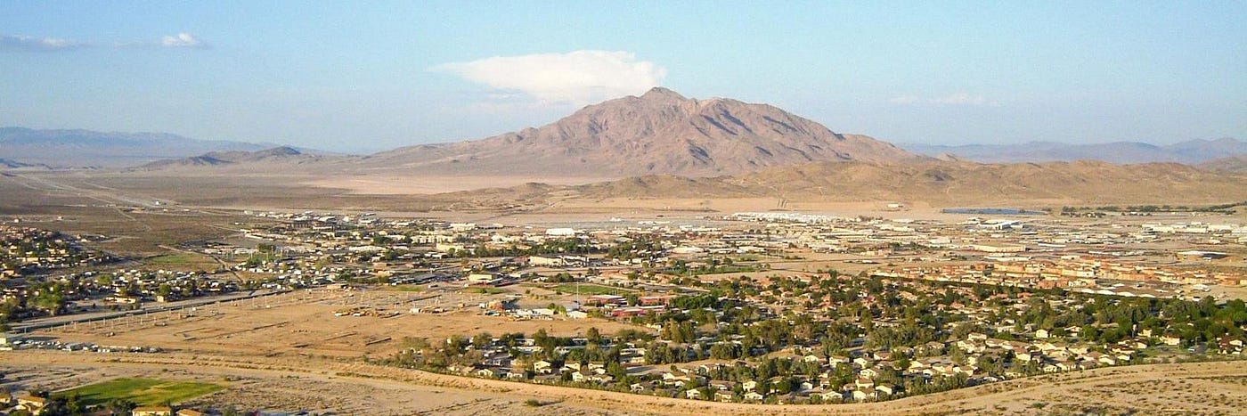 Fort Irwin from a high point in the Mojave Desert.  Biography of Dr. Anthony J. Cabone.