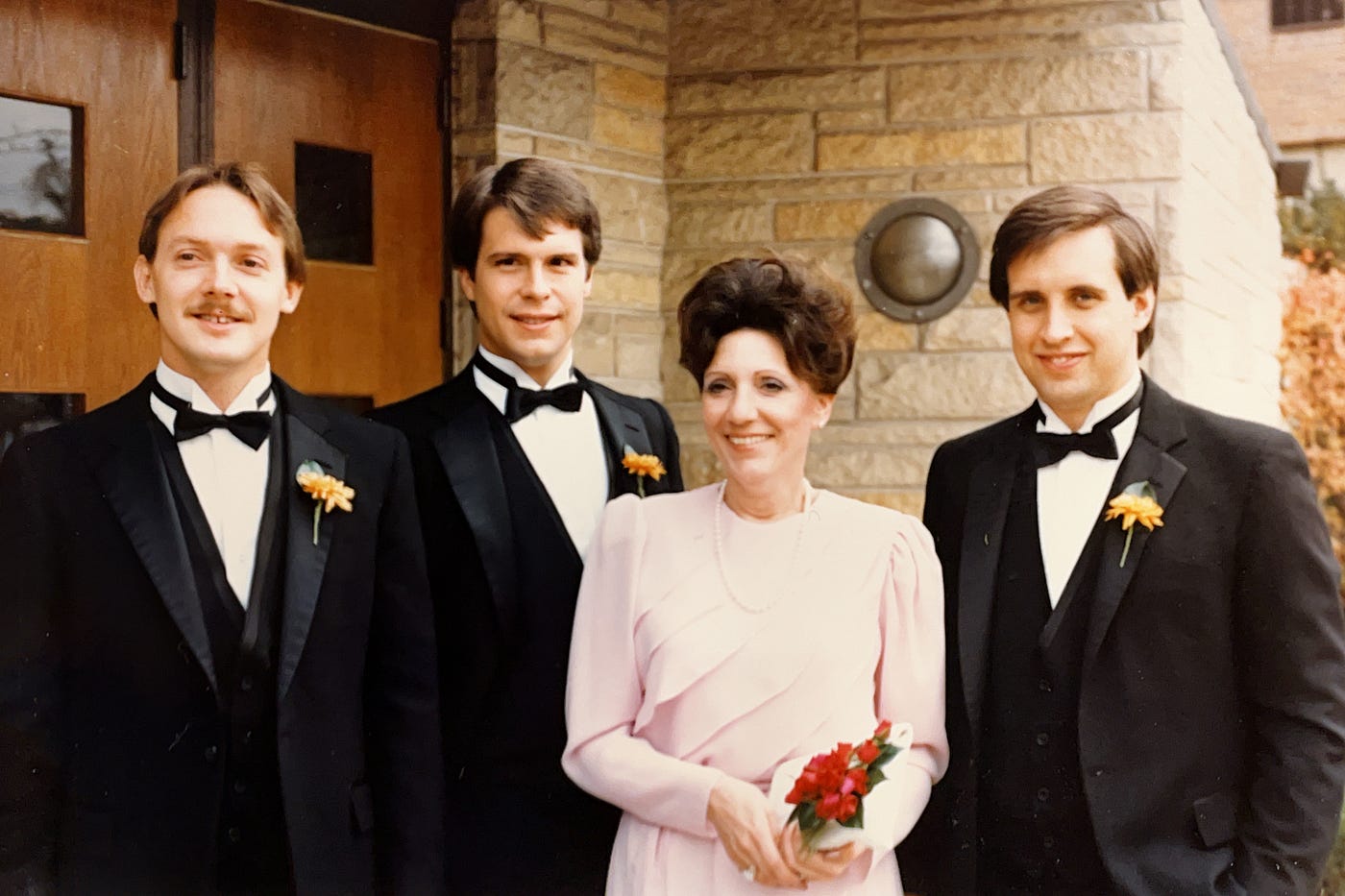 My mother (Edda Carbone) with my three ushers: Jeff Bell, Mark Sanchez, and Chris Brown.  Biography of Dr. Anthony J. Carbone