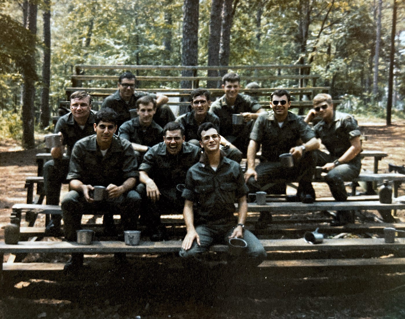 Photograph of my Chemical Officer Basic Course class sitting on the bleachers with all of us in our fatigues. Biography of Dr. Anthony j. Carbone.