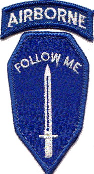U.S. Army Infantry School unit patch with "Airborne" and "Follow Me".  Biography of Dr. Anthony J. Carbone