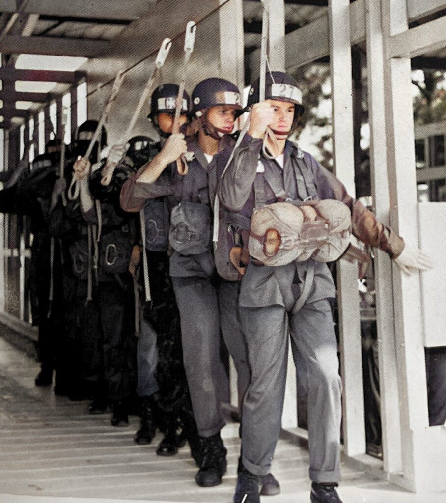 Parachute Landing Fall (PLF) training at the U.S. Army Airborne School, Fort Benning, Georgia.  Biography of Dr. Anthony J. Carbone.