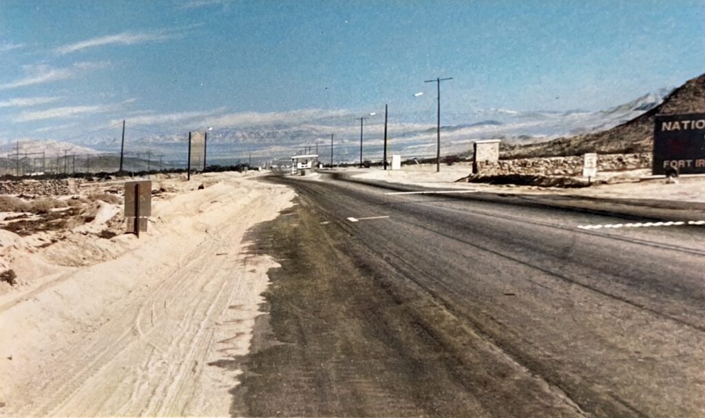 Fort Irwin Road from Barstow to Fort Irwin, California--just two lanes and no shoulders making it very dangerous to drive.