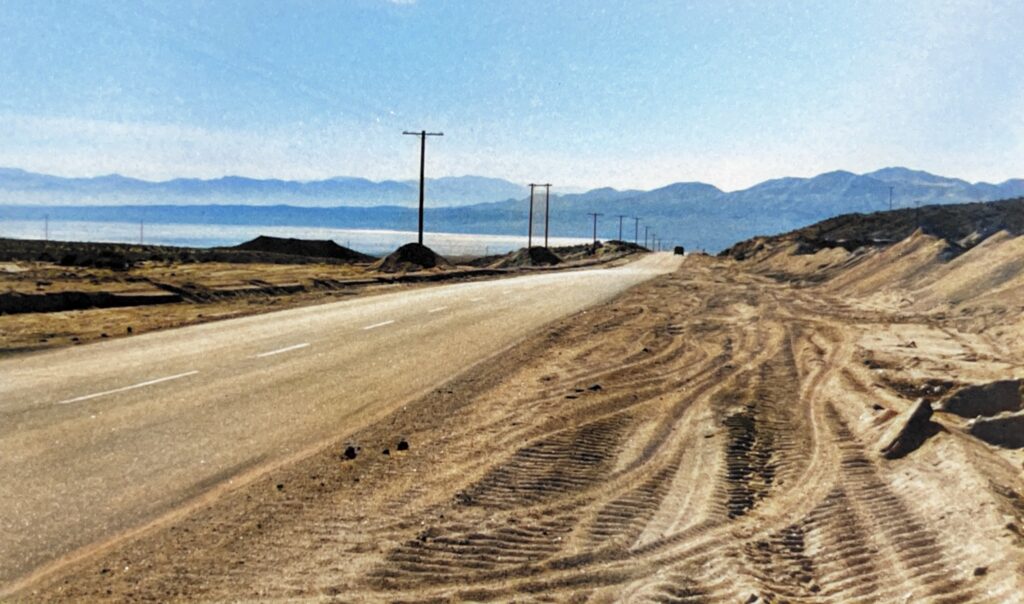 Fort Irwin Road from Barstow to Fort Irwin, California--just two lanes and no shoulders making it very dangerous to drive.
