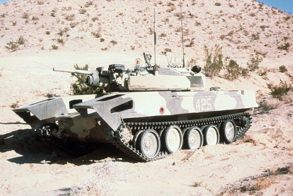 Soviet VISMOD built on top of a U.S. Army M551 Sheridan tank to simulate a soviet tracked vehicle of the Opposing Forces (OPFOR) at the National Training Center at Fort Irwin.  Biography of Dr. Anthony J. Carbone