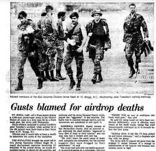 News article about Gallant Eagle 82 jump of 3000 82nd Airborne Division paratroopers on March 30, 1982 at Fort Irwin, California that resulted in 4 deaths and 100 injuries.  Biography of Dr. Anthony J. Carbone.