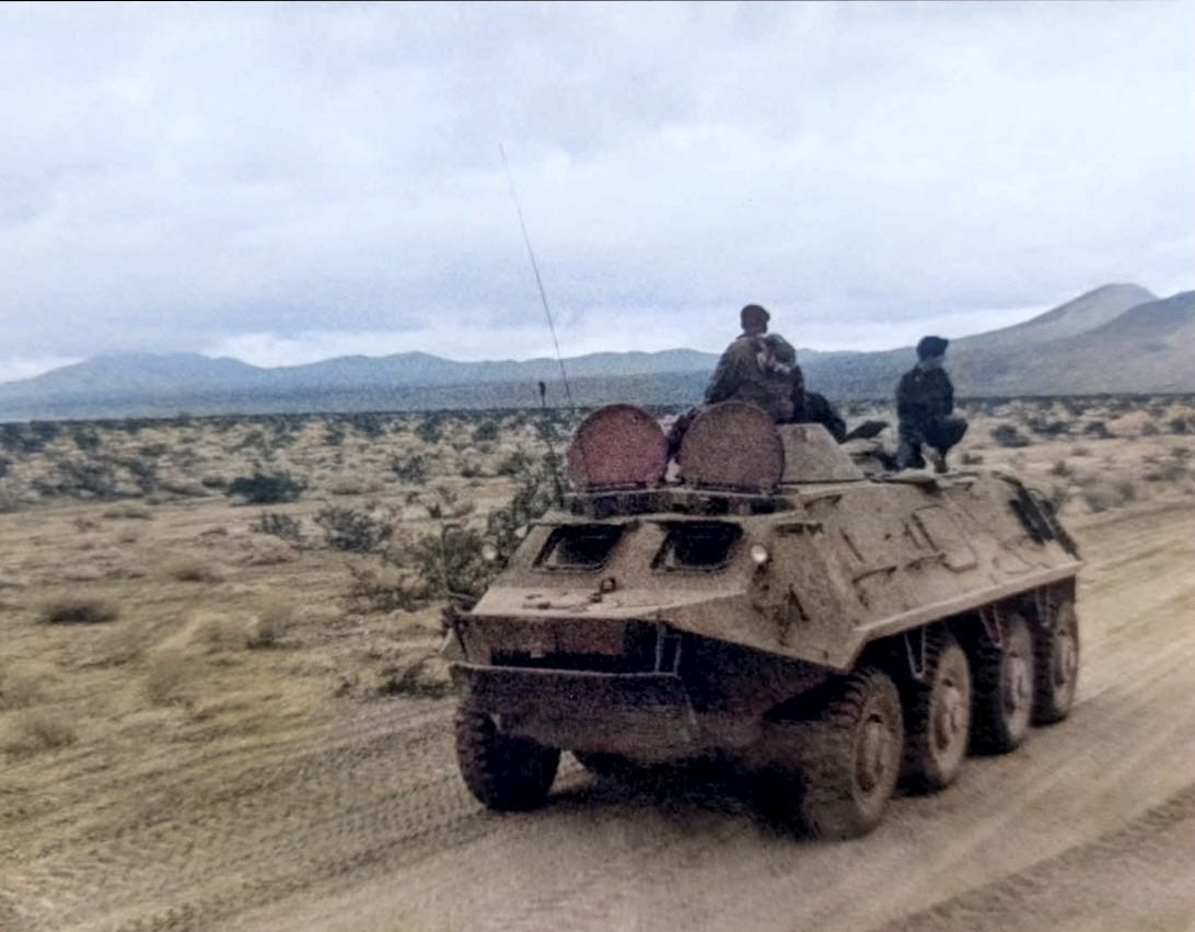 Authentic Soviet BTR 60-PB at the National Training Center operated by the 11th Military Intelligence Company.  Biography of Dr. Anthony J. Carbone
