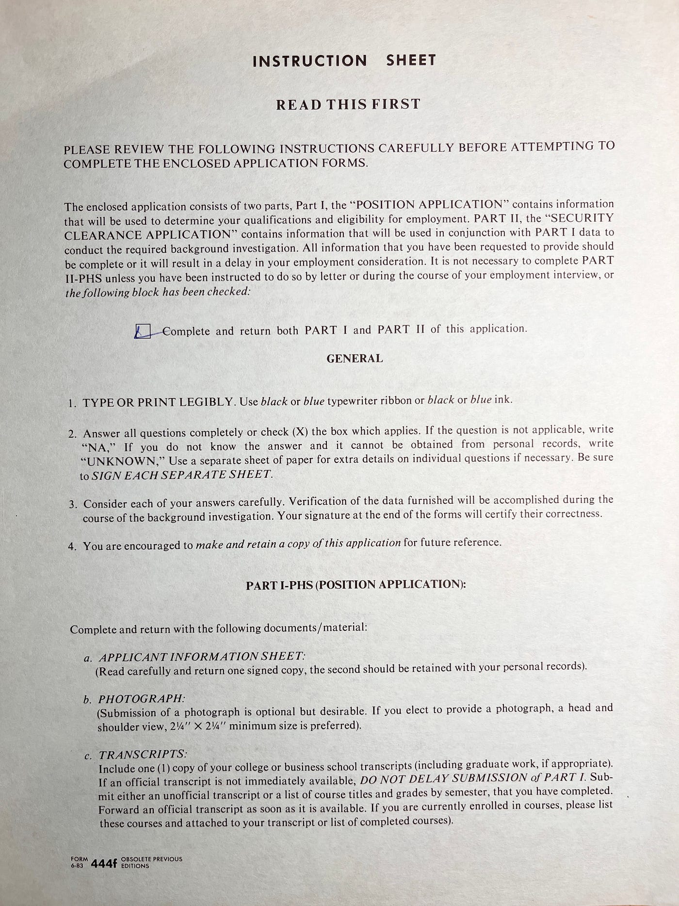 CIA Instruction Sheet that was on top of the Stack of Application Documents.
Biography of Dr. Anthony J. Carbone