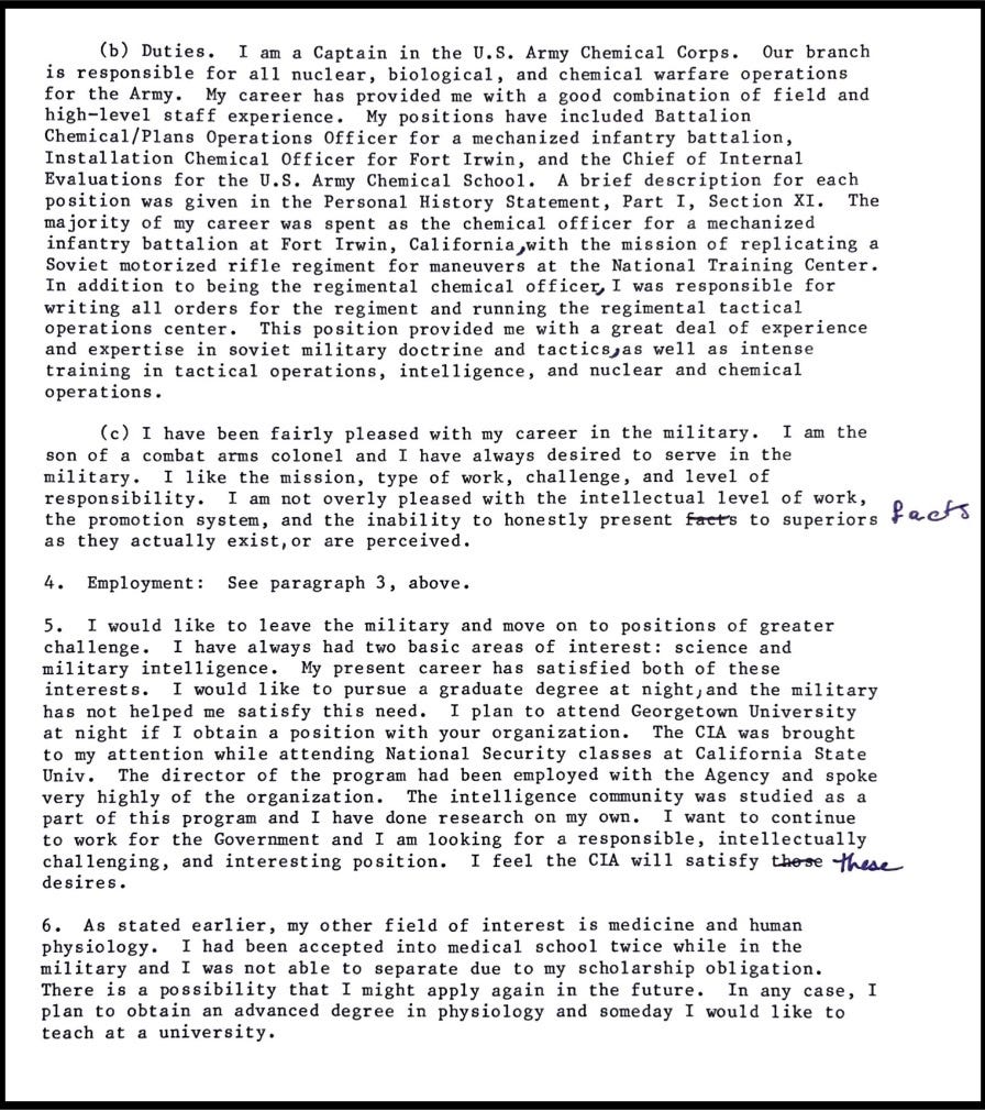 One page of my essay responding to the myriad of questions by the CIA with hand-written edits by Bill.
Biography of Dr. Anthony J. Carbone