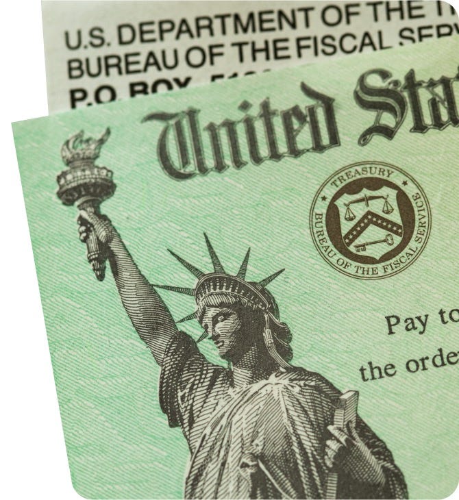 Photograph of U.S. Government check.  BIography of Dr. Anthony J. Carbone.